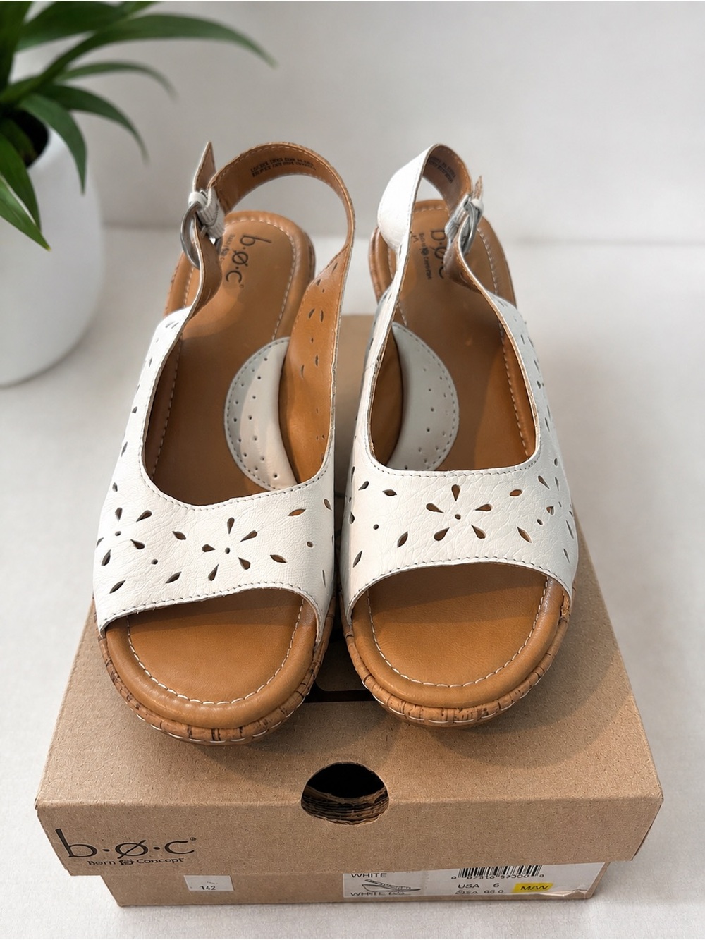 b.o.c. White Perforated Leather Slingback Sandals